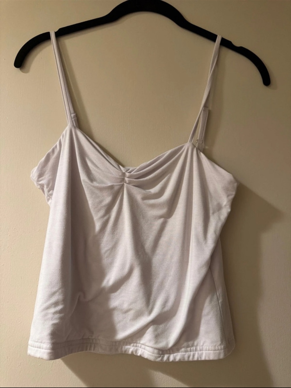 Classic White Spaghetti-Strap Tank Top with Ruched V-Neck